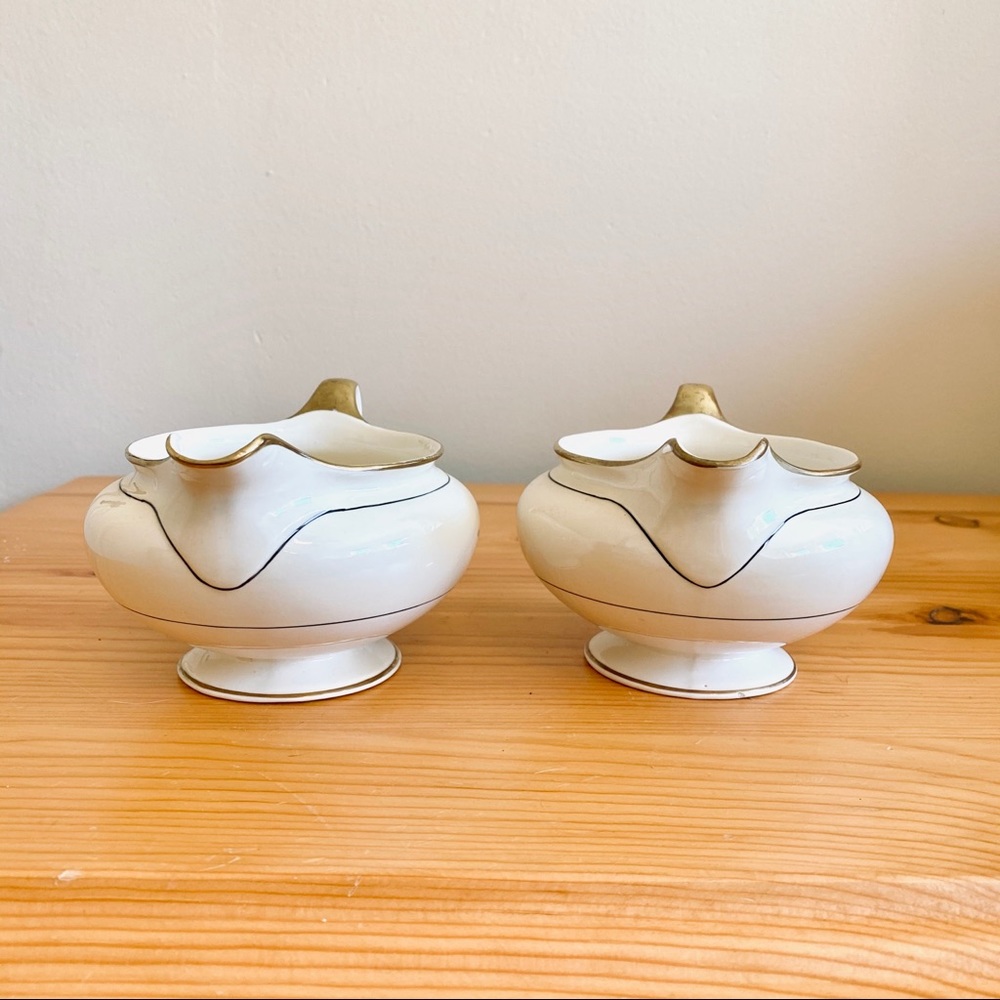 Antique 1940s 40s Creamer Set Eggshell Nautilus Cup Set Pair - Picture 2 of 8